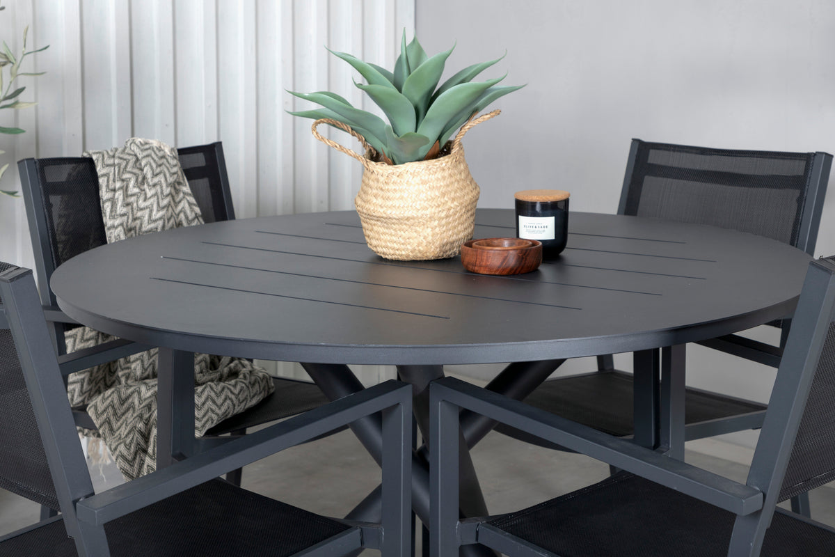 Alma & Copacabana Spisebord ⌀120 + Spisestole Sort