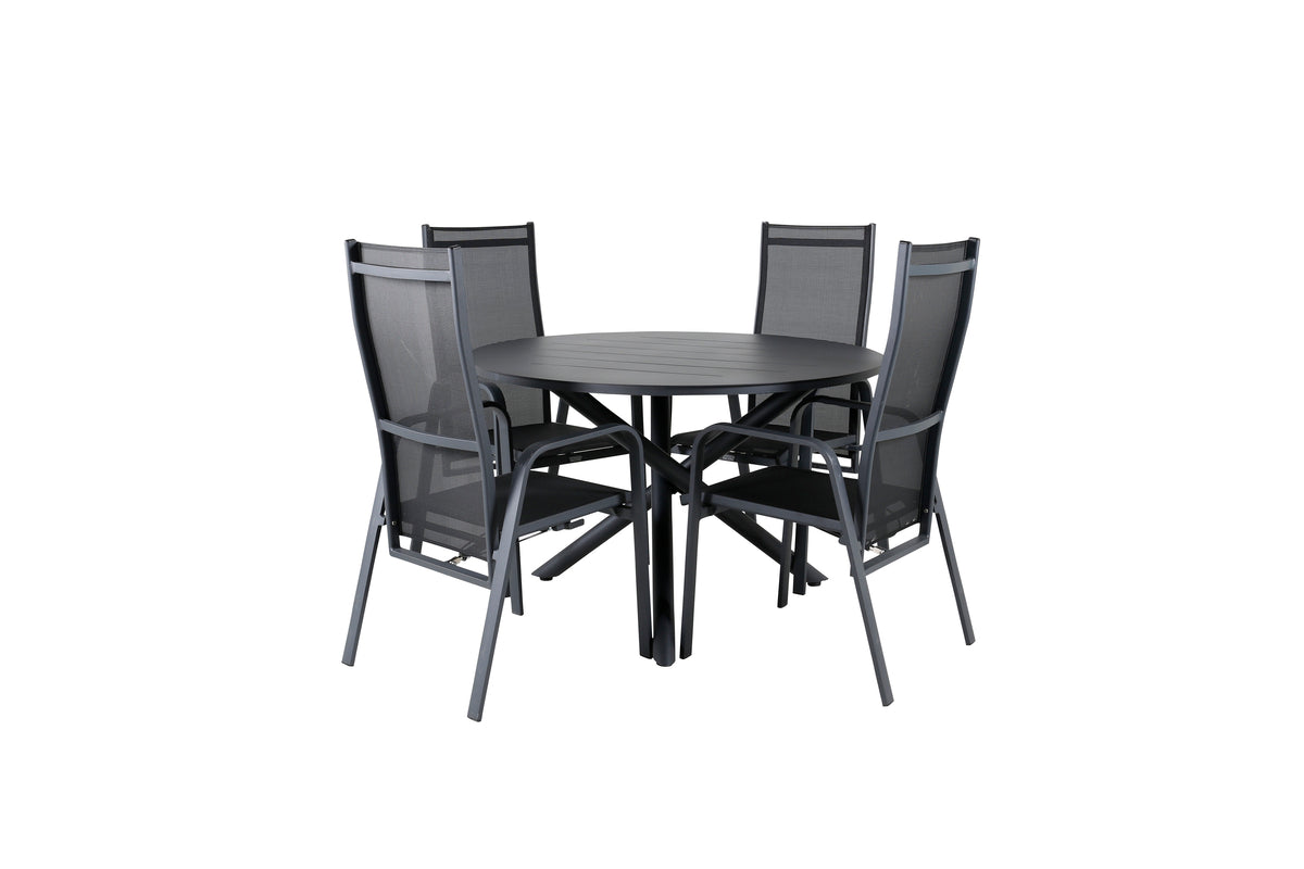 Alma & Copacabana Spisebord ⌀120 + Reclinerstole Sort