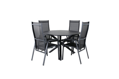 Alma & Copacabana Spisebord ⌀120 + Reclinerstole Sort