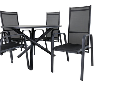 Alma & Copacabana Spisebord ⌀120 + Reclinerstole Sort