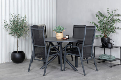 Alma & Copacabana Spisebord ⌀120 + Reclinerstole Sort