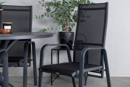 Alma & Copacabana Spisebord ⌀120 + Reclinerstole Sort