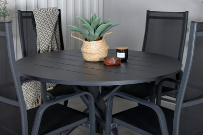 Alma & Copacabana Spisebord ⌀120 + Reclinerstole Sort