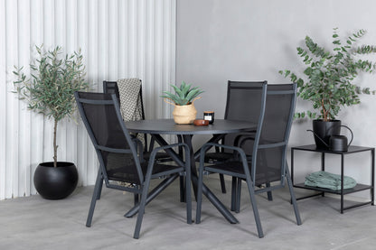 Alma & Copacabana Spisebord ⌀120 + Reclinerstole Sort