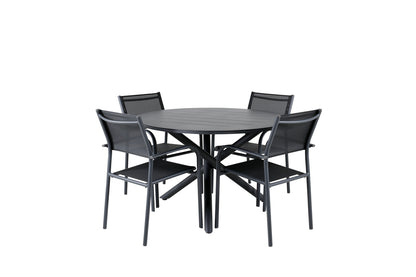 Alma & Santorini Spisebord ⌀120 + Spisestole Sort