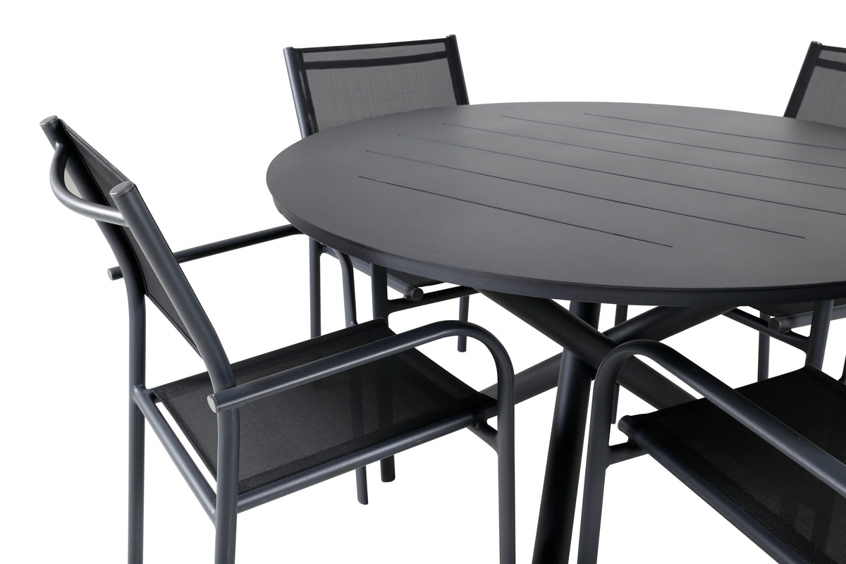 Alma & Santorini Spisebord ⌀120 + Spisestole Sort