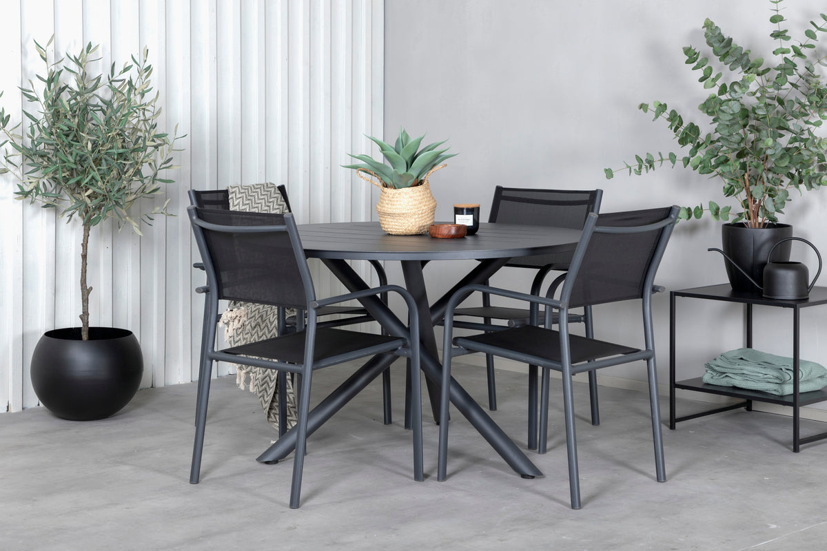 Alma & Santorini Spisebord ⌀120 + Spisestole Sort