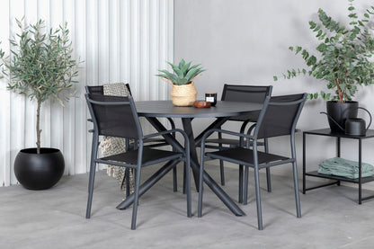 Alma & Santorini Spisebord ⌀120 + Spisestole Sort