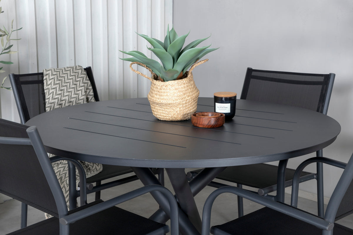 Alma & Santorini Spisebord ⌀120 + Spisestole Sort