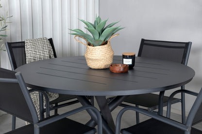 Alma & Santorini Spisebord ⌀120 + Spisestole Sort