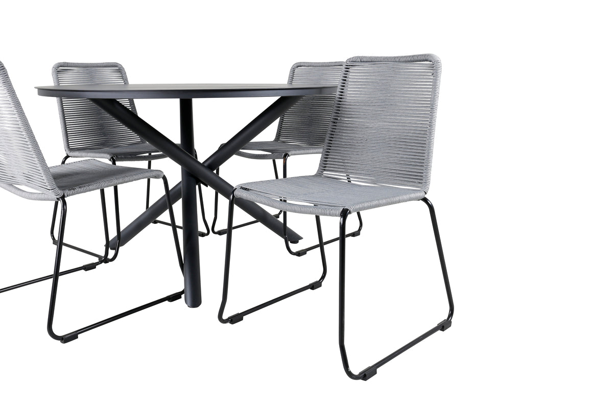 Alma & Lindos Spisebord ⌀120 + Spisestole Grå