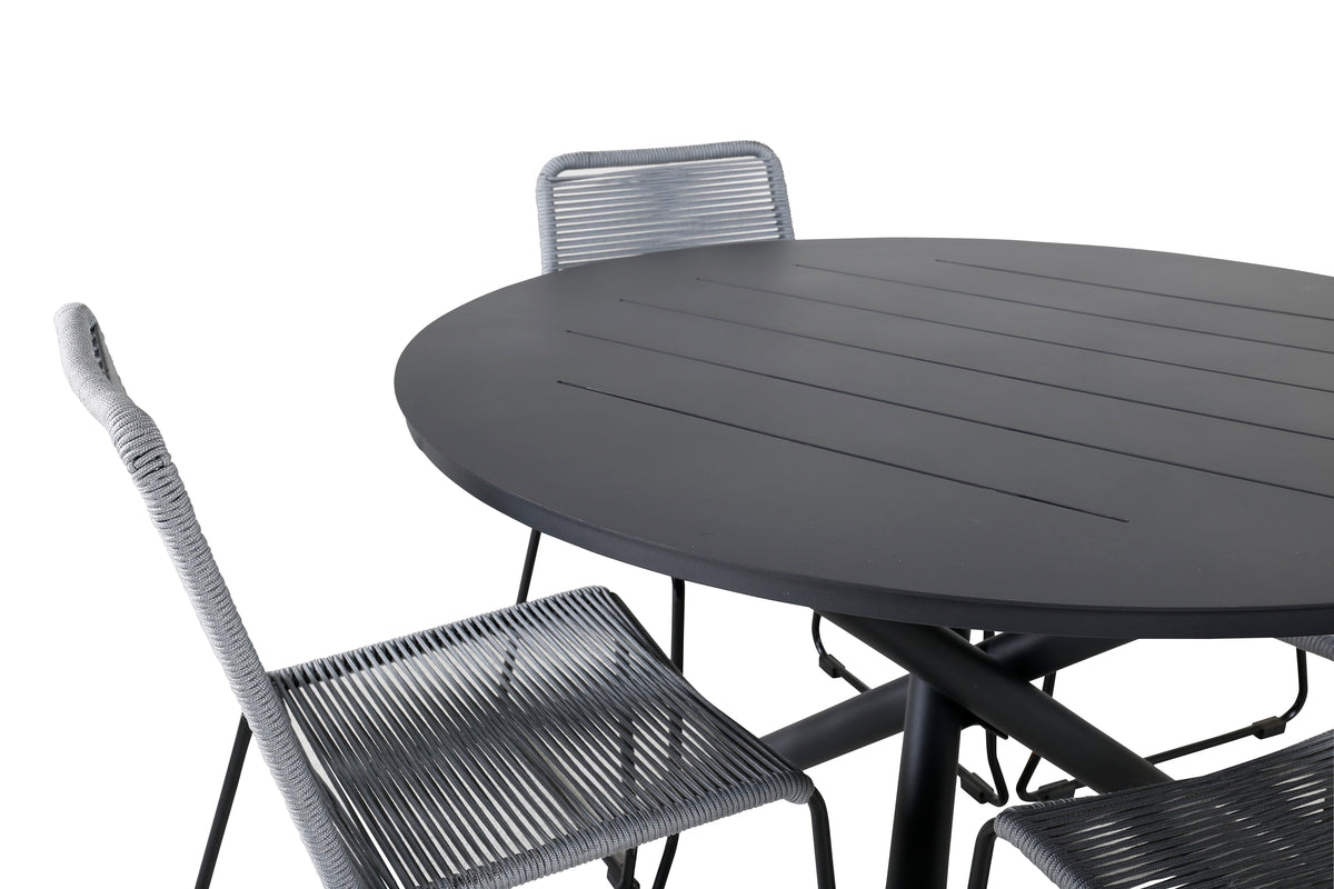 Alma & Lindos Spisebord ⌀120 + Spisestole Grå