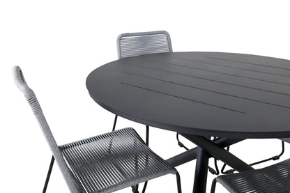 Alma & Lindos Spisebord ⌀120 + Spisestole Grå