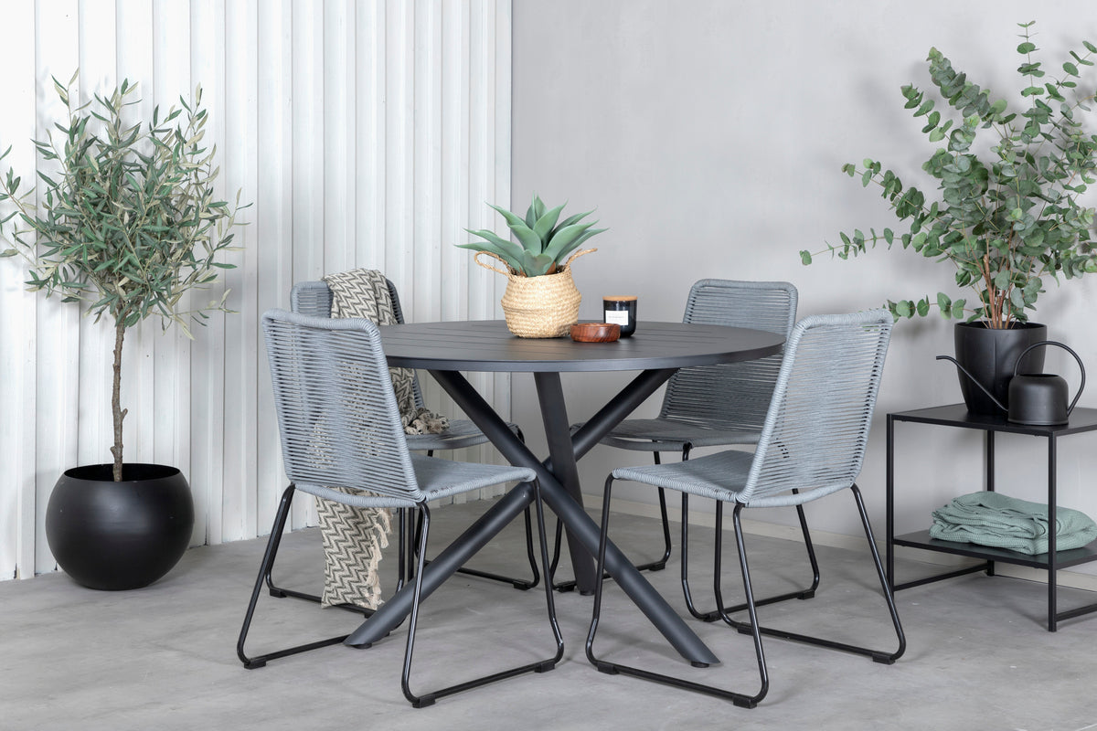 Alma & Lindos Spisebord ⌀120 + Spisestole Grå
