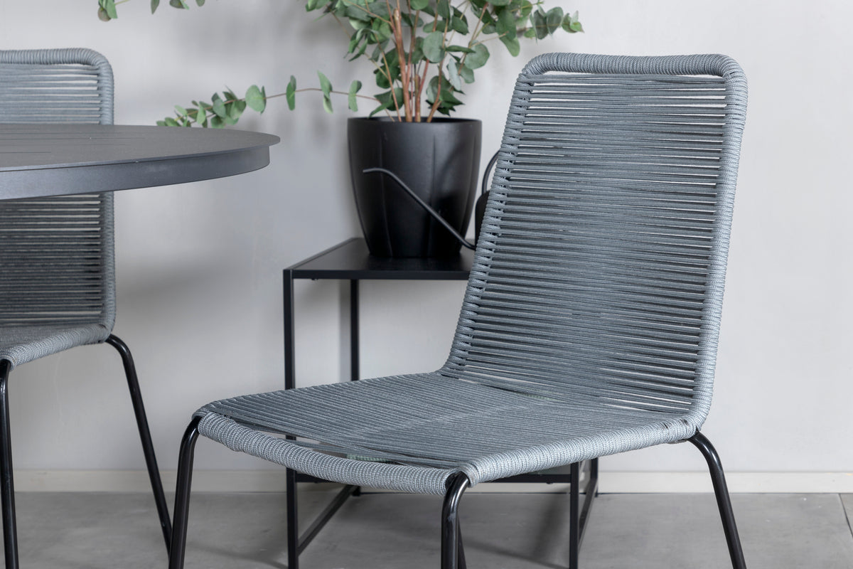 Alma & Lindos Spisebord ⌀120 + Spisestole Grå