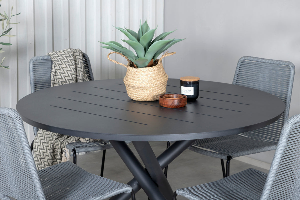 Alma & Lindos Spisebord ⌀120 + Spisestole Grå