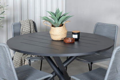 Alma & Lindos Spisebord ⌀120 + Spisestole Grå