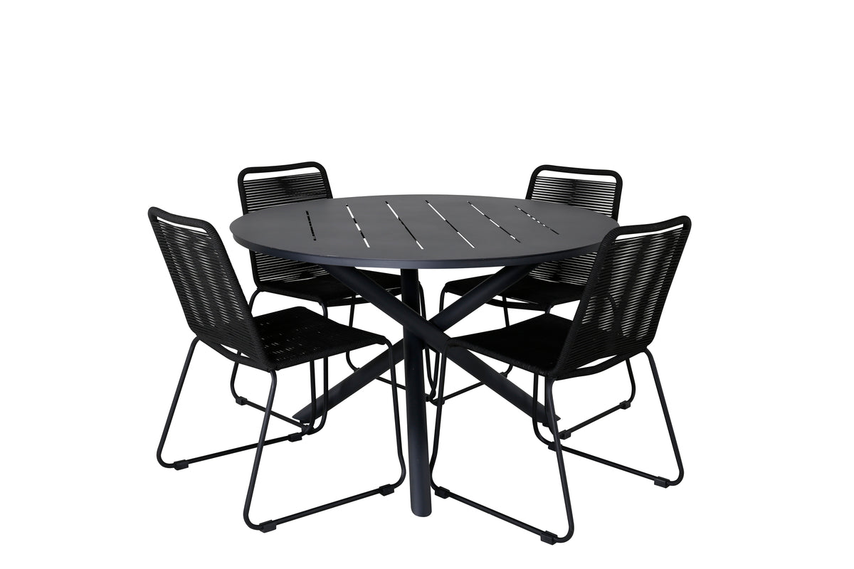 Alma & Lindos Spisebord ⌀120 + Spisestole Sort