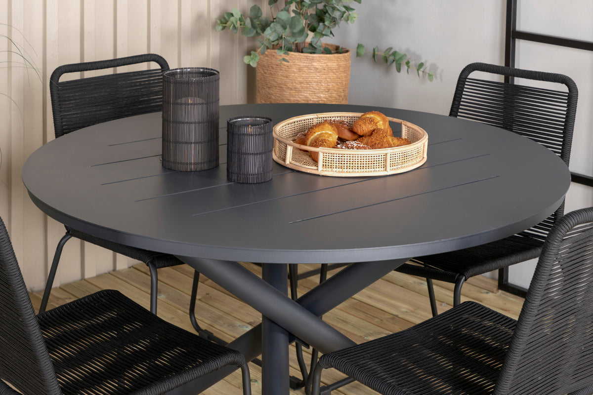 Alma & Lindos Spisebord ⌀120 + Spisestole Sort