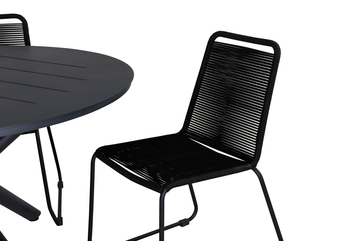 Alma & Lindos Spisebord ⌀120 + Spisestole Sort