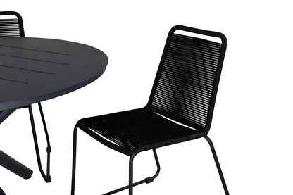 Alma & Lindos Spisebord ⌀120 + Spisestole Sort