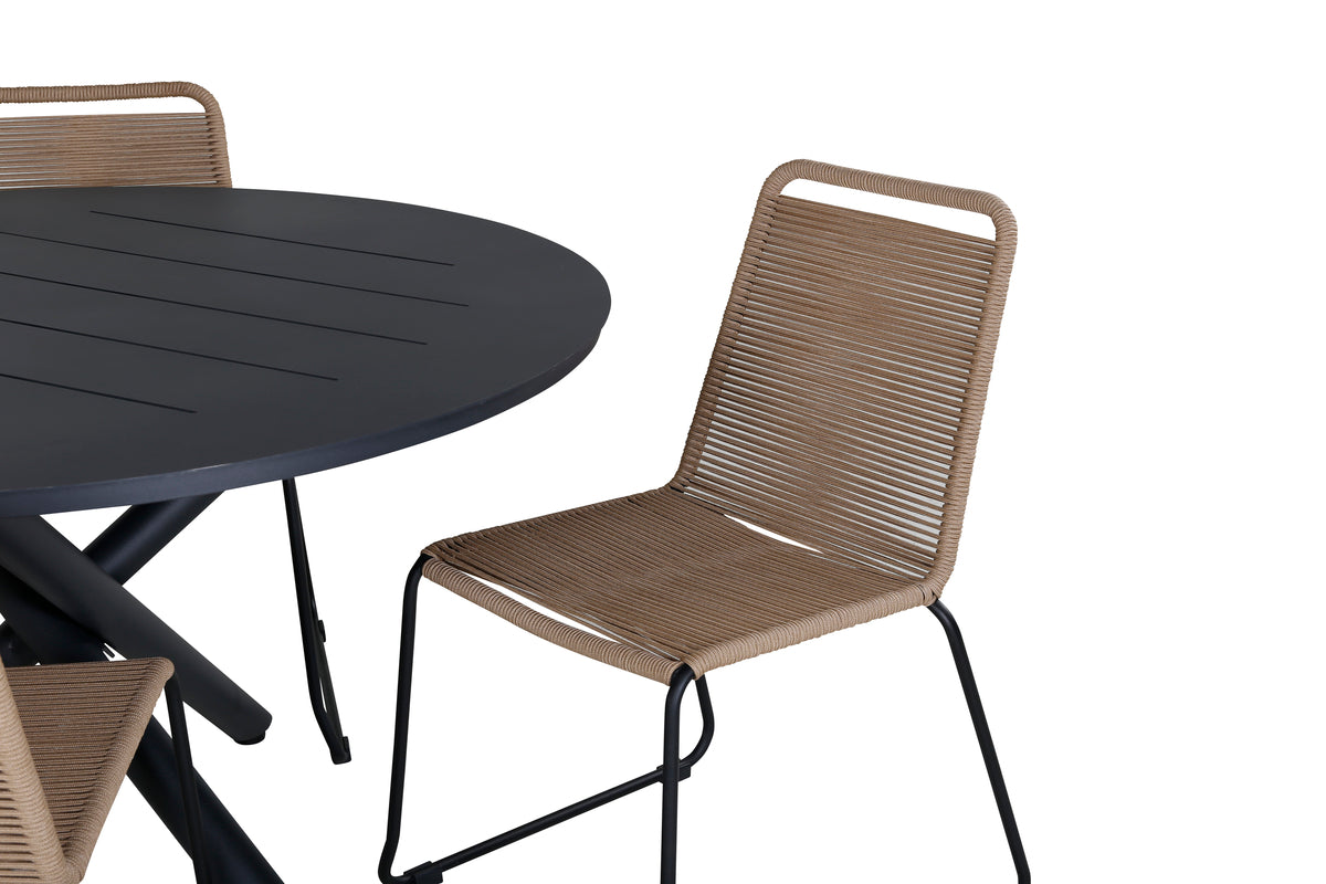 Alma & Lindos Spisebord ⌀120 + Spisestole Brun