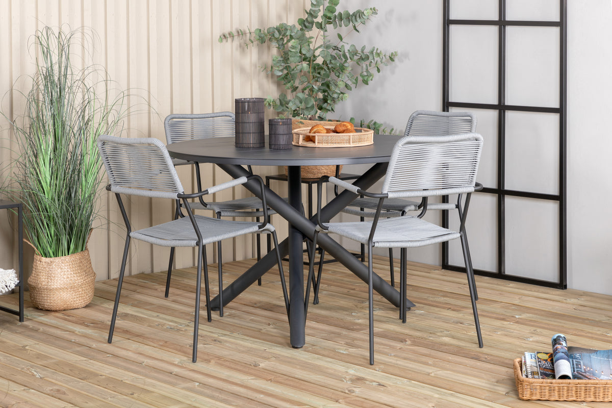 Alma & Lindos Spisebord ⌀120 + Spisestole Grå