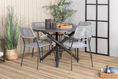 Alma & Lindos Spisebord ⌀120 + Spisestole Grå