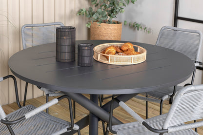 Alma & Lindos Spisebord ⌀120 + Spisestole Grå