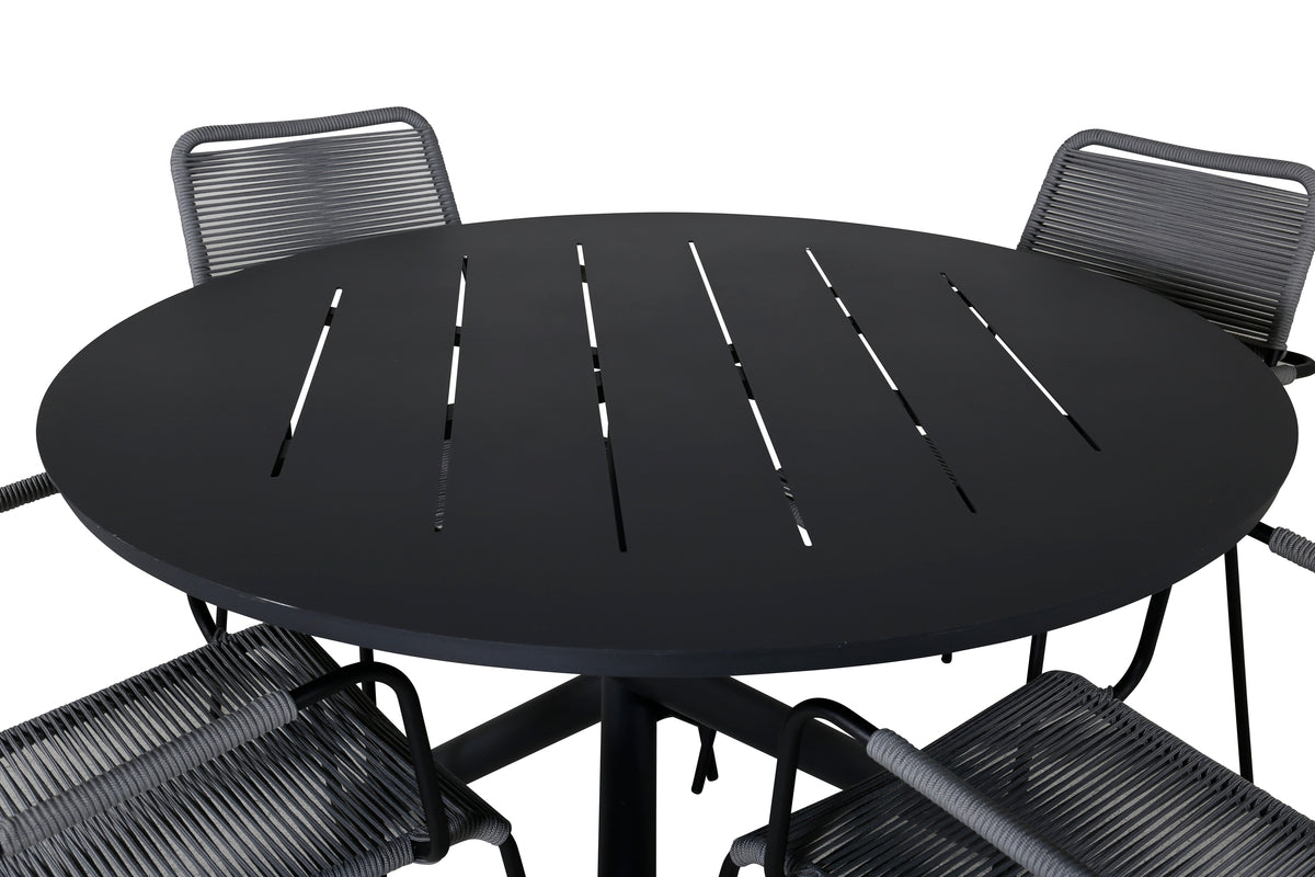 Alma & Lindos Spisebord ⌀120 + Spisestole Grå