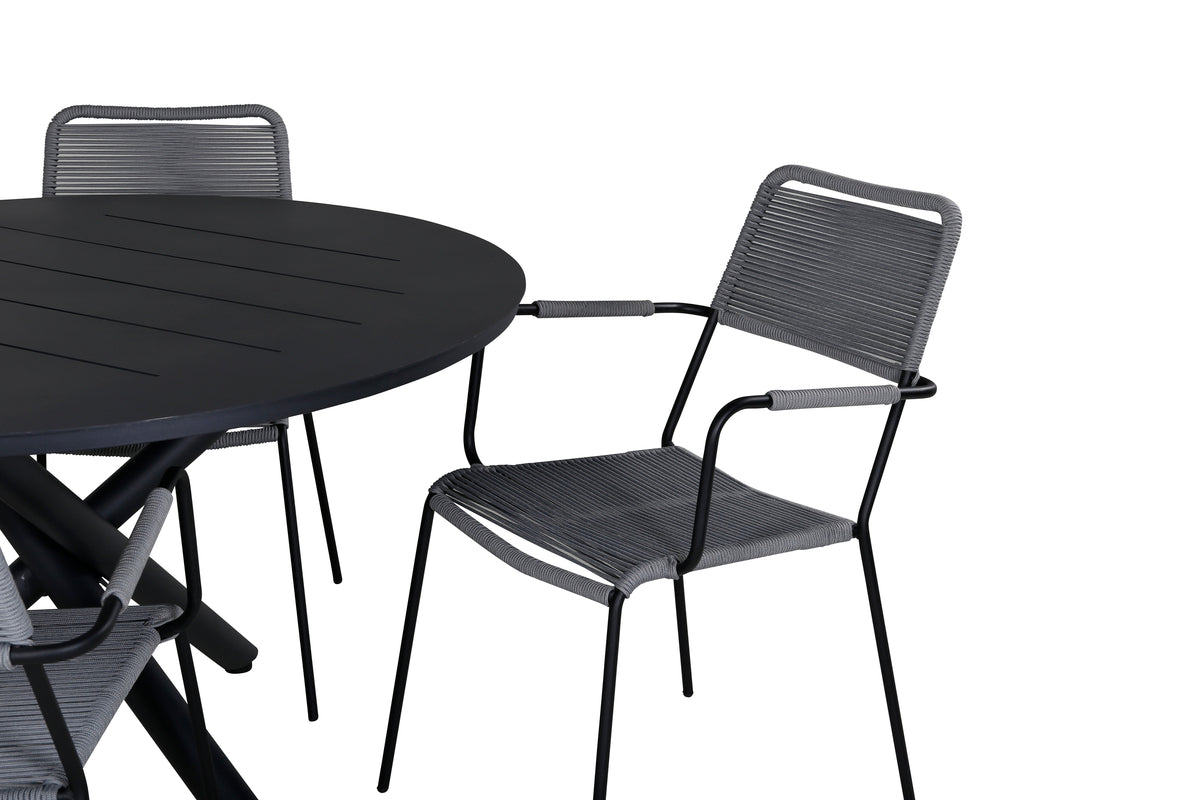 Alma & Lindos Spisebord ⌀120 + Spisestole Grå