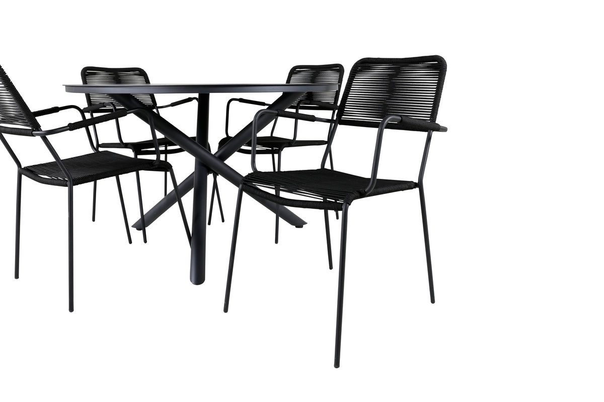 Alma & Lindos Spisebord ⌀120 + Spisestole Sort