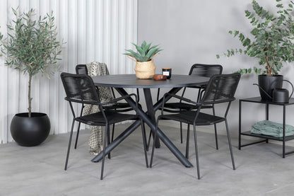 Alma & Lindos Spisebord ⌀120 + Spisestole Sort