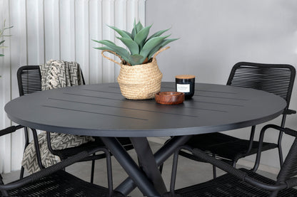 Alma & Lindos Spisebord ⌀120 + Spisestole Sort