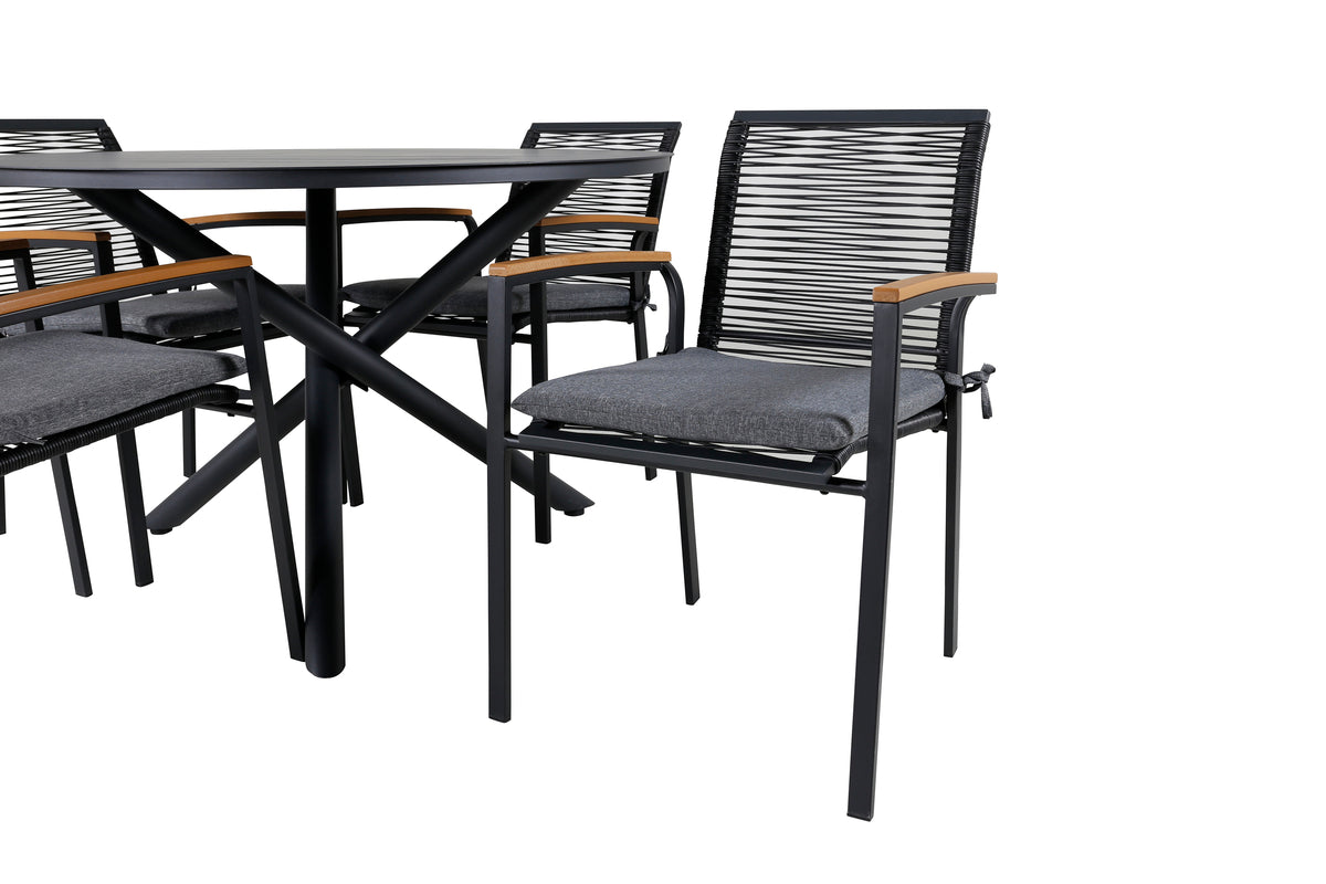 Alma & Dallas Spisebord ⌀120 + Spisestole Sort