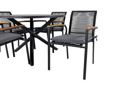 Alma & Dallas Spisebord ⌀120 + Spisestole Sort