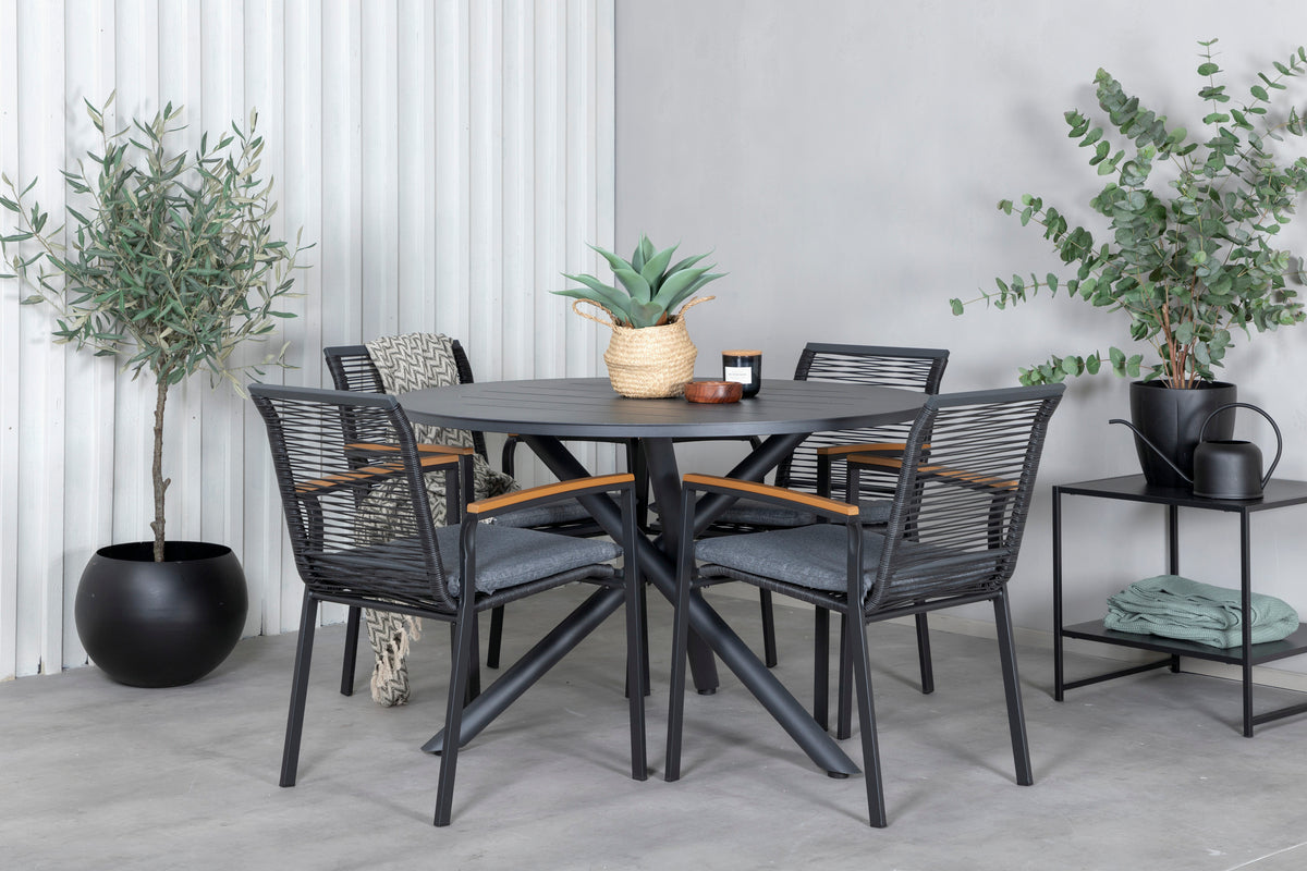 Alma & Dallas Spisebord ⌀120 + Spisestole Sort