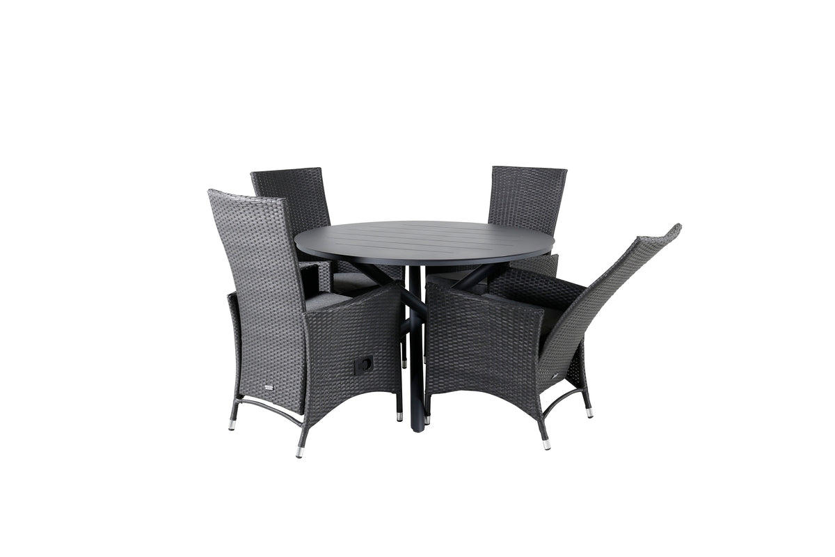 Alma & Padova Spisebord ⌀120 + Reclinerstole Sort