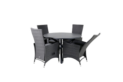 Alma & Padova Spisebord ⌀120 + Reclinerstole Sort