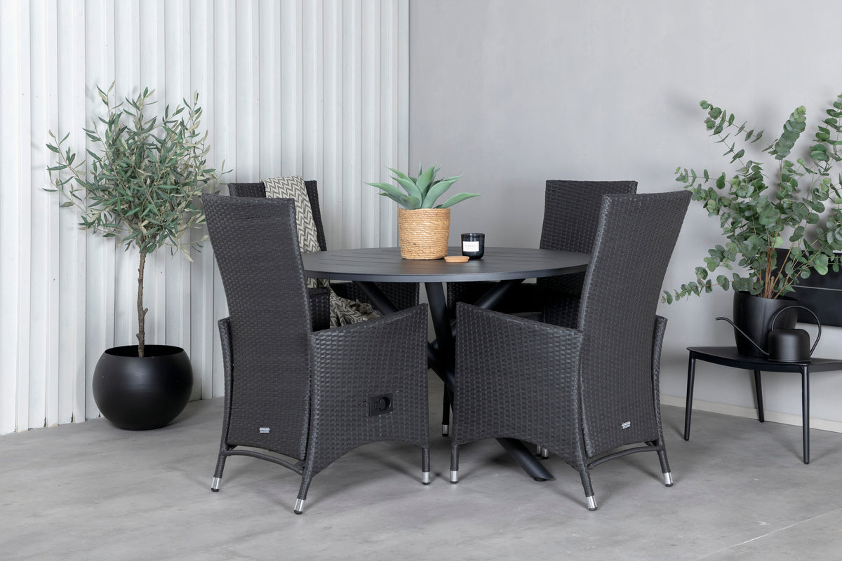 Alma & Padova Spisebord ⌀120 + Reclinerstole Sort