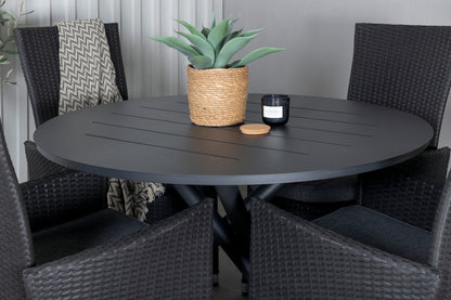 Alma & Padova Spisebord ⌀120 + Reclinerstole Sort