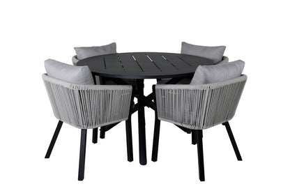 Alma & Virya Spisebord ⌀120 + Spisestole Grå