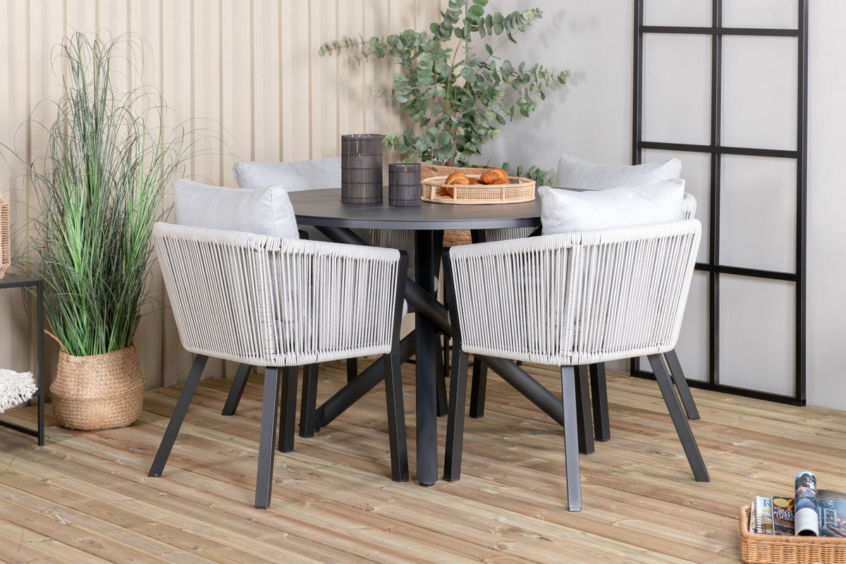 Alma & Virya Spisebord ⌀120 + Spisestole Grå