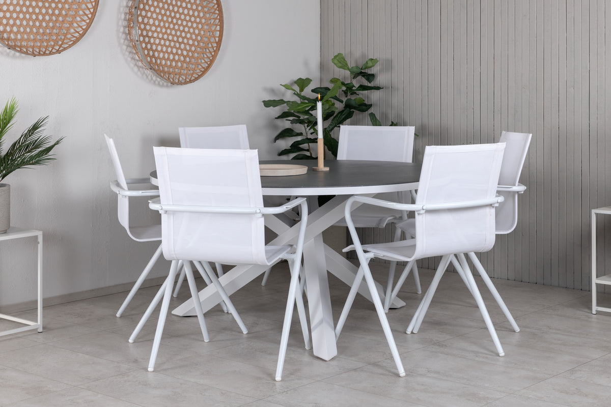 Spisebordsstol 6-pak Hvid + Rundt spisebord 140 Grå