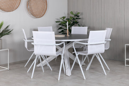 Spisebordsstol 6-pak Hvid + Rundt spisebord 140 Grå