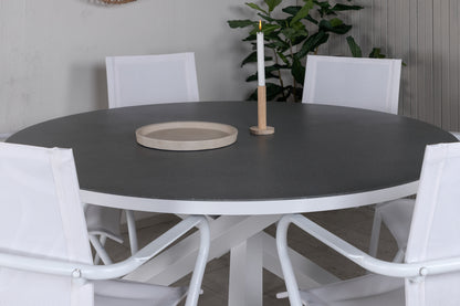 Spisebordsstol 6-pak Hvid + Rundt spisebord 140 Grå