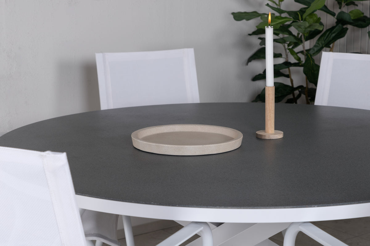 Spisebordsstol 6-pak Hvid + Rundt spisebord 140 Grå