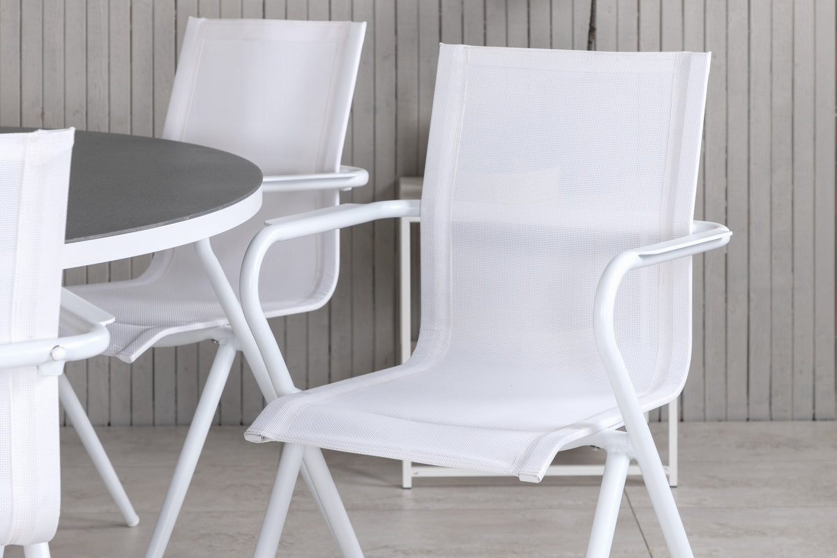 Spisebordsstol 6-pak Hvid + Rundt spisebord 140 Grå