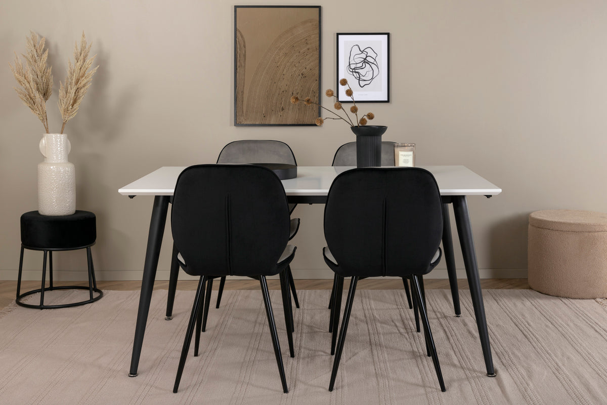 Emma & Jimmy Spisebænk 2-pak Grå + Rektangulært Spisebord 150 x 90 Hvid