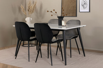 Emma & Jimmy Spisebænk 2-pak Grå + Rektangulært Spisebord 150 x 90 Hvid